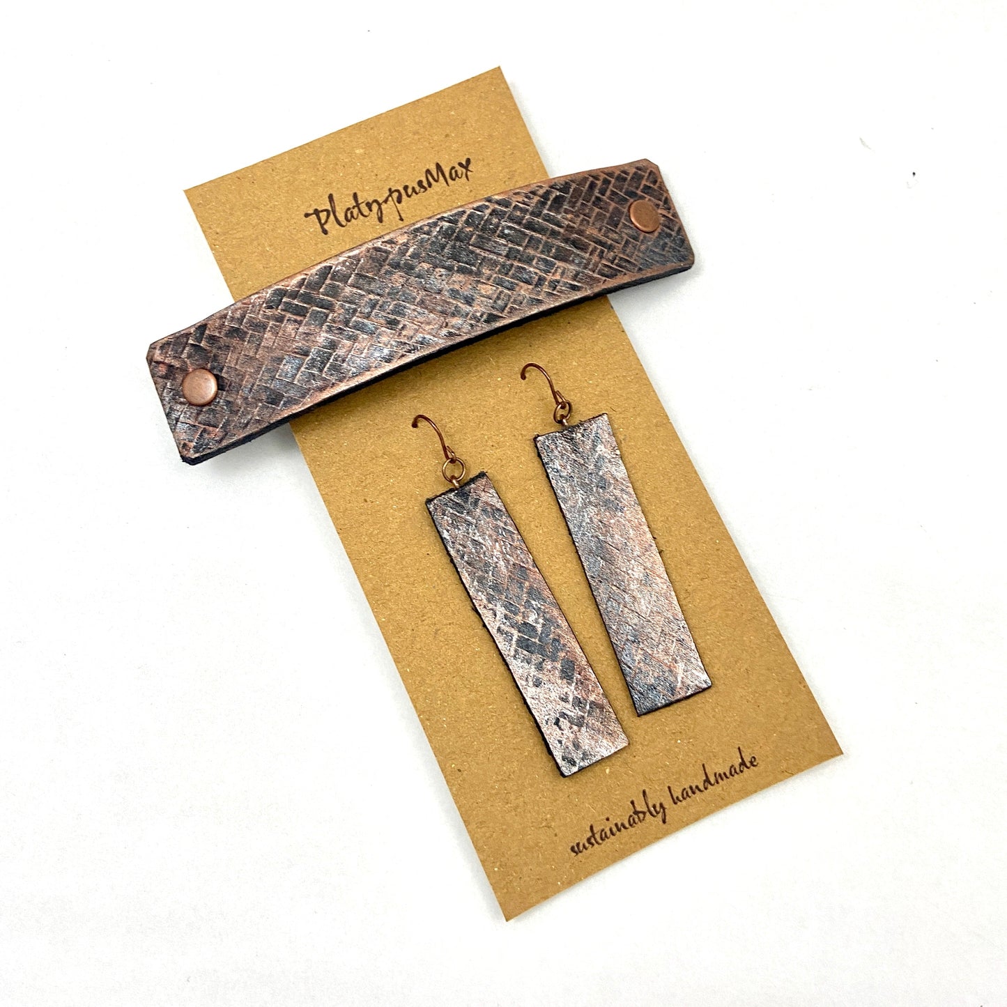 Bronze Weave Textured Barrette and Earring Gift Set