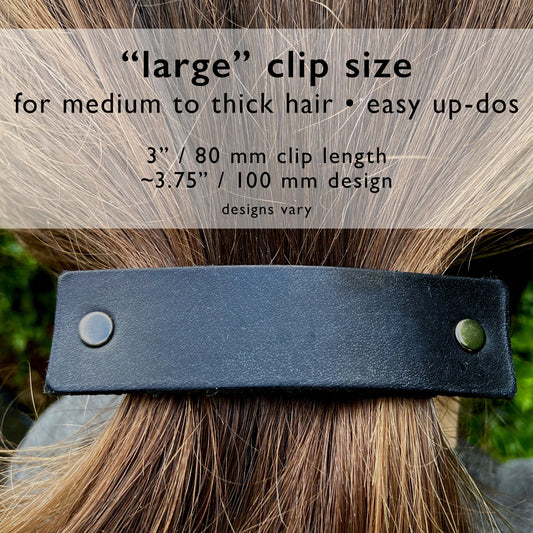 Gunmetal / Dark Silver Vintage Lace Texture Embossed Leather Hair Barrette
