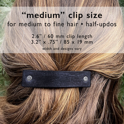 Gunmetal / Dark Silver Vintage Lace Texture Embossed Leather Hair Barrette
