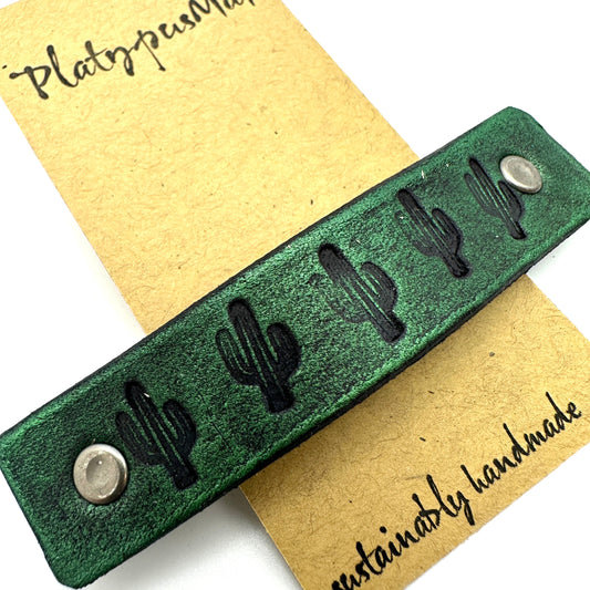 Cactus Barette  - Shimery Green & Black - Eco-Friendly / Plastic-Free