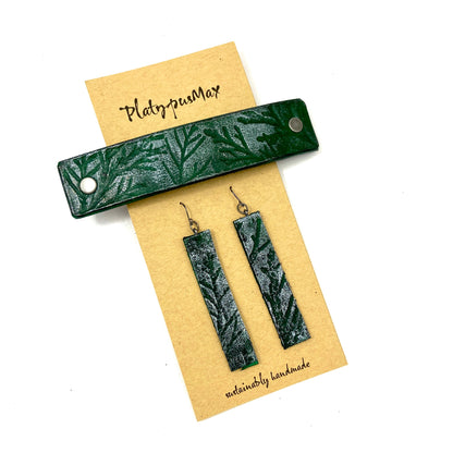 Green & Juniper Branches Barrette and Earring Gift Set