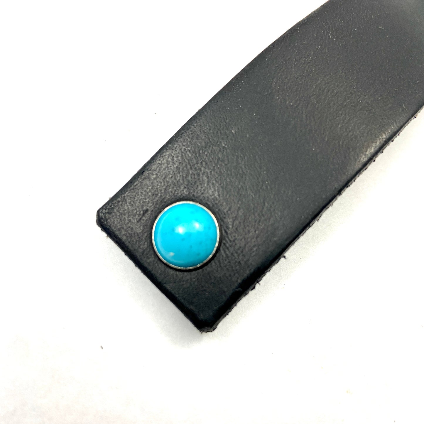 Black Leather Barrette with Turquoise Stone Studs-3