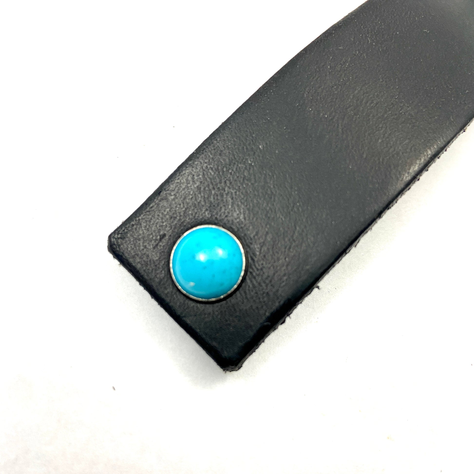 Black Leather Barrette with Turquoise Stone Studs-3