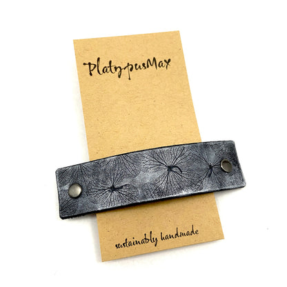 Silver Pressed Hydrangea Flowers Embossed Leather Hair Clip