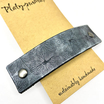 Silver Pressed Hydrangea Flowers Embossed Leather Hair Clip