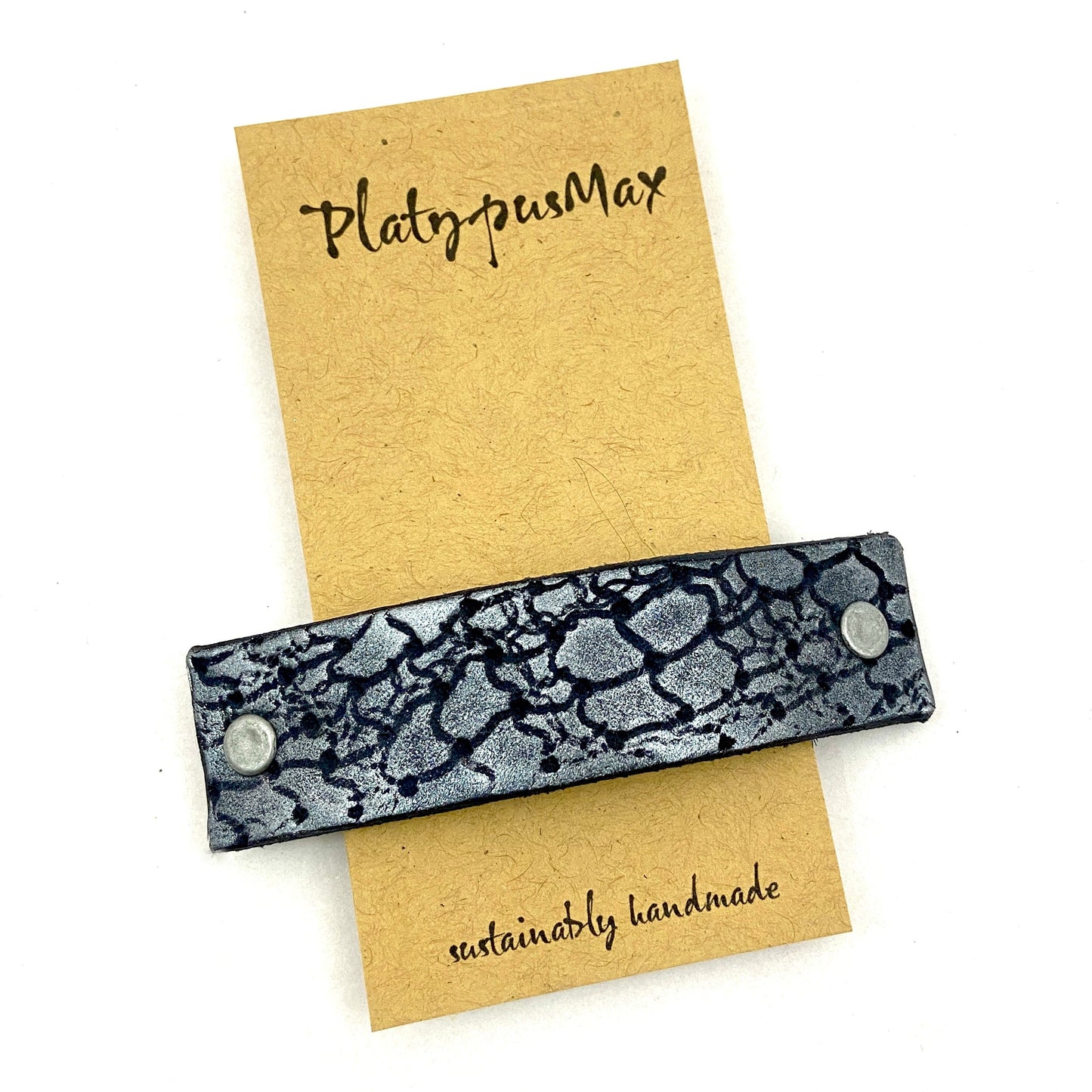 Silver Dragon Scales Leather Hair Barrette