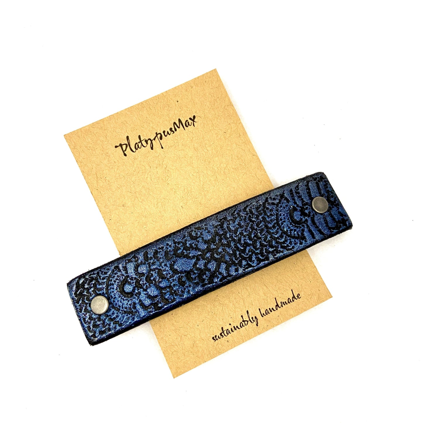 Cobalt Blue & Black Lace Texture Leather Hair Barrette