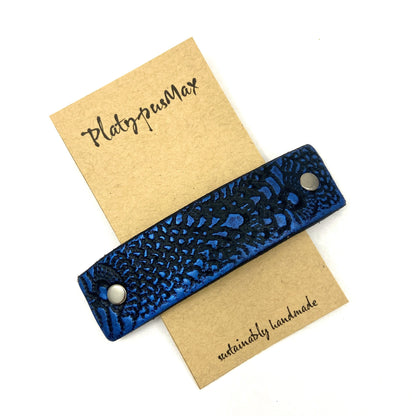 Cobalt Blue & Black Lace Texture Leather Hair Barrette