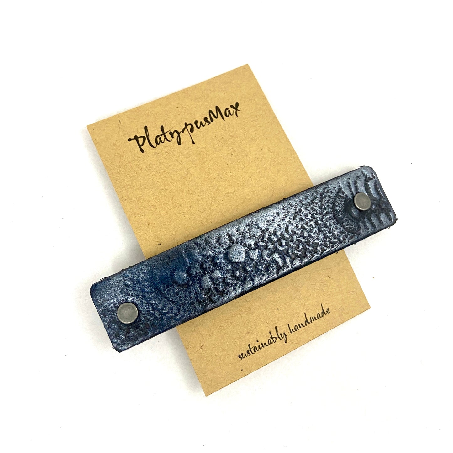 Gunmetal / Dark Silver Vintage Lace Texture Embossed Leather Hair Barrette