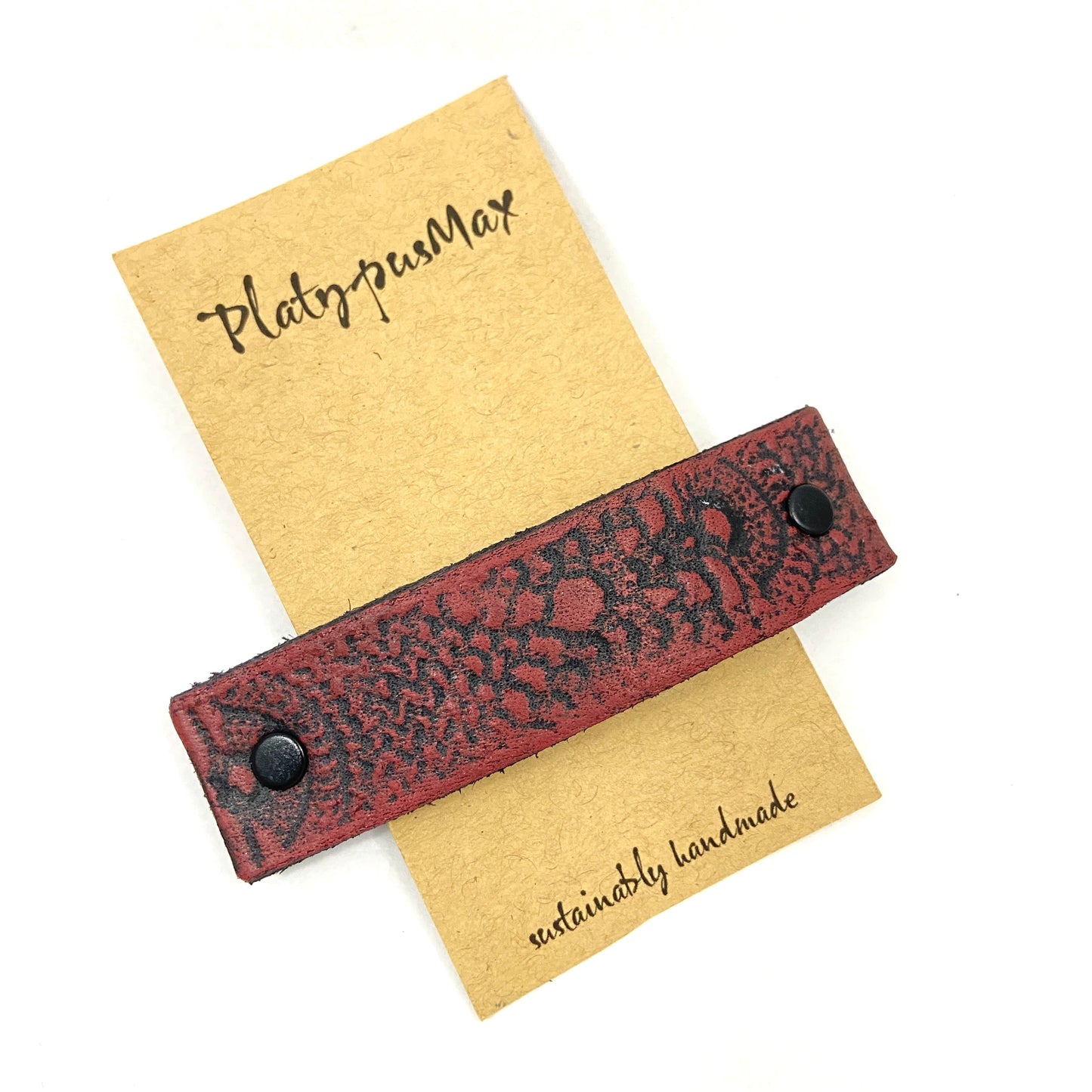 Rustic Cinnabar Red Leather Hair Barrette