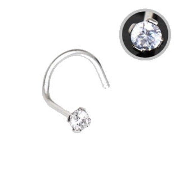 316L Stainless Steel Prong Set CZ Screw Nose Ring