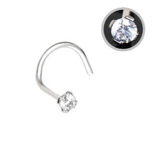 316L Stainless Steel Prong Set CZ Screw Nose Ring